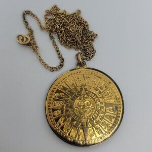 Sterling w/Gold Overlay Aztec Calendar Necklace